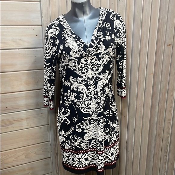 White House Black Market Dresses & Skirts - White House Black Market Black and White Sheath Dress with Cowl Neck